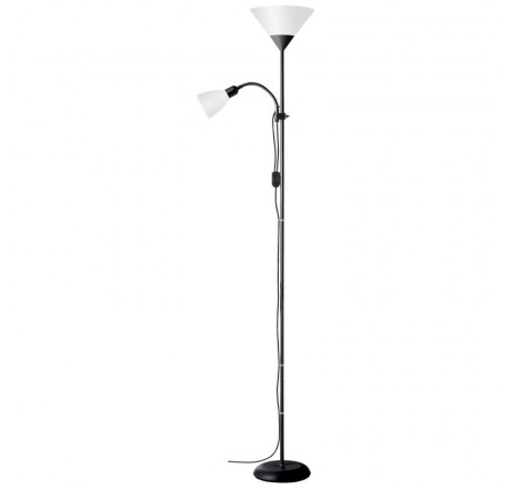 Brilliant 93008/76 SPARI - Stojací lampa v černé barvě s bodovkou na čtení, 1 x E27 + 1 x E14, 180cm